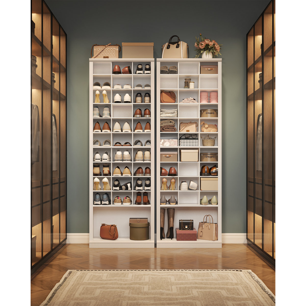 Cottrell 11-Tier Shoe Storage Cabinet, Free Standing Closet Organizers and Storage with 31 Open Cubbie, Space Saving Shoe Rack for Entryway, Bedroom,White